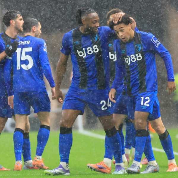 Tyler Adams celebrating a goal for Bournemouth against Sunderland in the Premier League.