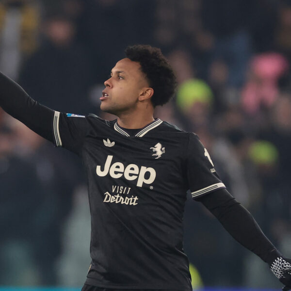 Weston McKennie doing his wizard wand goal celebration after scoring for Juventus.
